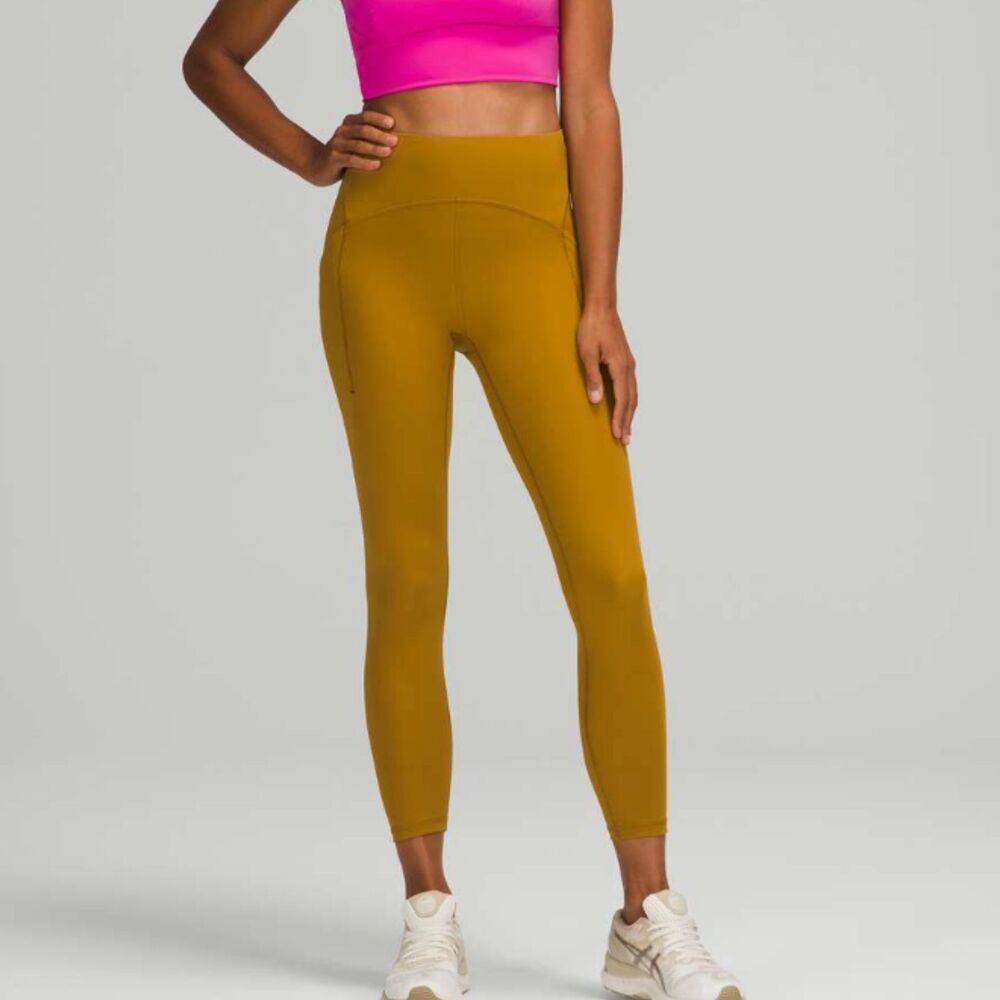 Women Lululemon Power Thru High-Rise Tight 25" Gold Spice Size 0 Acivewear Yoga